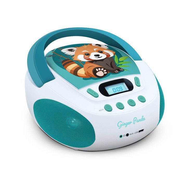 MOOOV 477414 Lecteur CD Enfant Panda Roux MP3 Port USB AUX-in Prise Casque - Portable avec Poignée - Alim Secteur ou Piles
