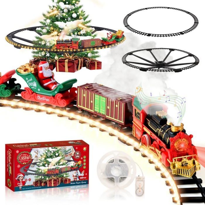 Train Électrique de Noël Train Électrique LED Blanc Chaud avec Son et Spray - Cadeau Féerique