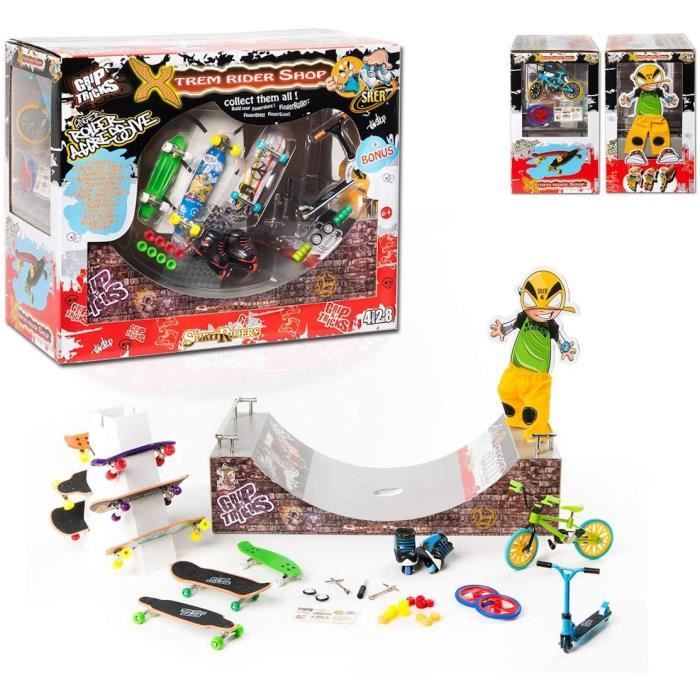 La malette cadeau idélae de Finger Toys GRIP&TRICKS avec tous les accéssoires pour customiser tes skates roller BMX scooter et r