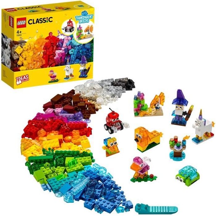 LEGO® 4+ Classic 11013 Briques transparentes créatives Jeu de construction en briques incluant des animaux pour enfants