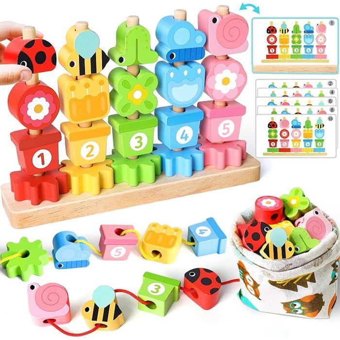 Jouet Enfant 2 3 4 Ans Fille Garçon: Jeux Montessori 3 Ans Cadeau Fille 2-5 Ans Jouet en Bois Red Yellow Gree JEU DAPPRENTISSAGE