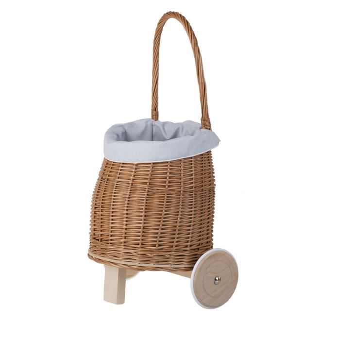 Chariot de courses - Non spécifié - En osier naturel - Tissu bleu - Pour enfants - Dimensions 22x17 cm