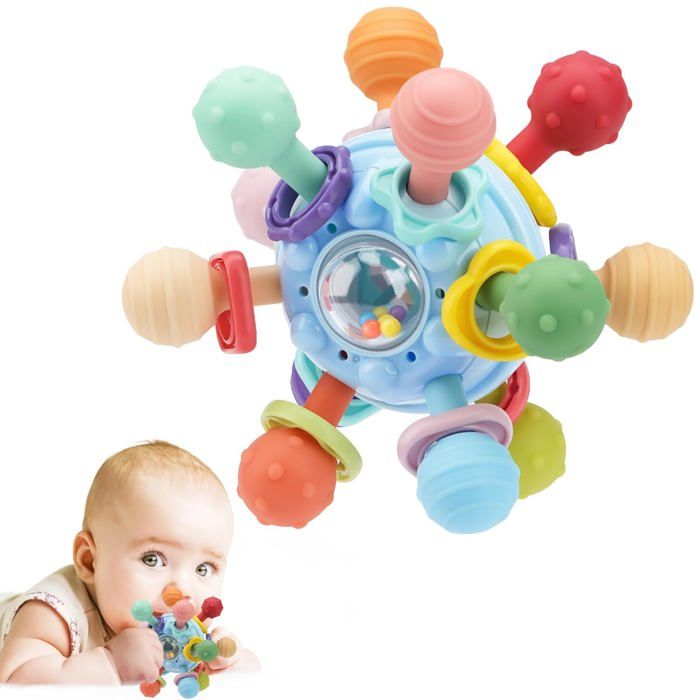 Jouets de dentition sensoriels Montessori pour bébés anneau de dentition sûr pour nouveau-nés de 0 à 6 mois et de 6 à 12 mois -