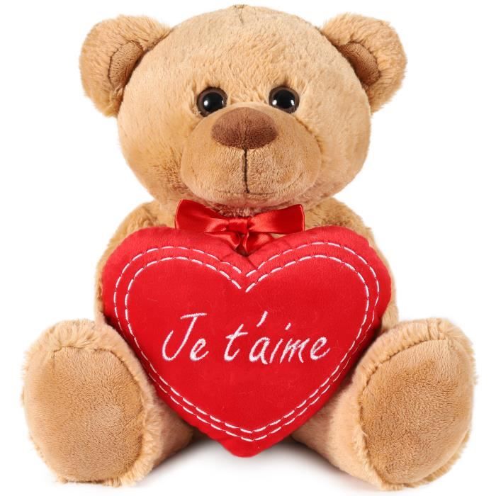 Peluche Ours - BRUBAKER - Nounours - 35 cm - Brun - Cœur en Peluche Inclus
