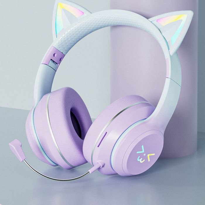 Casque Bluetooth Enfant Fille Pliable avec LED RGB Son Stéréo Basses Cadeau de Noël pour les enfants
