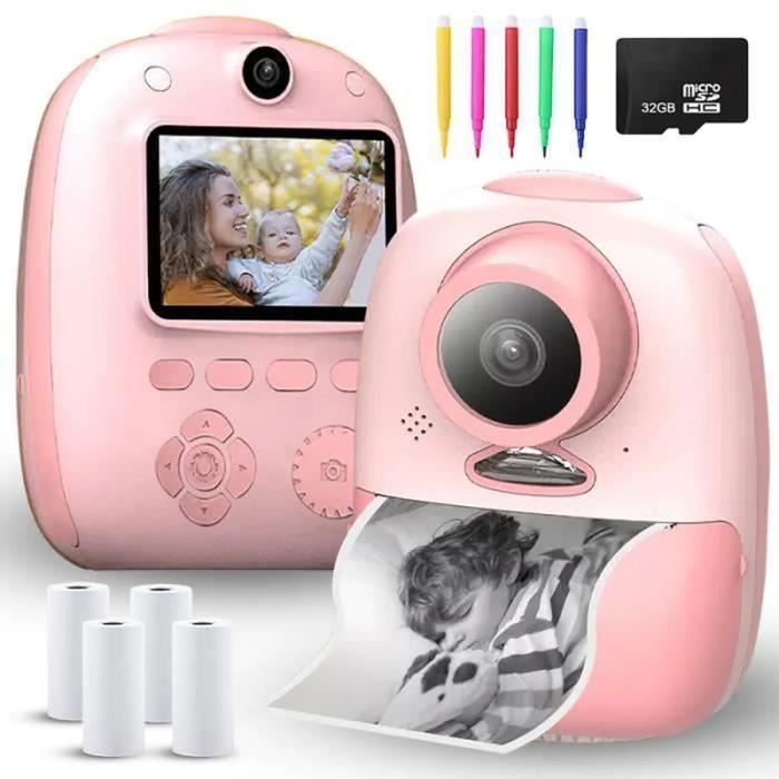 Appareil Photo pour Enfant PIMPIMSKY Impression Instantanée Photo chronométrée HD 32G 4 rouleaux de papier dimpression