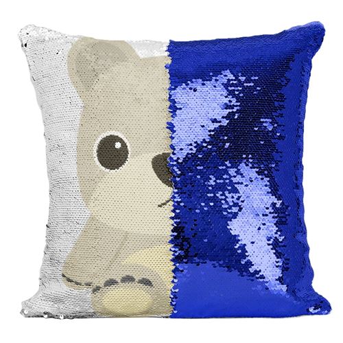 Fabulous Coussin avec Housse Sequin - Paillettes Bleu Ourson En Peluche Dessin Mignon [40 x 40 cm]