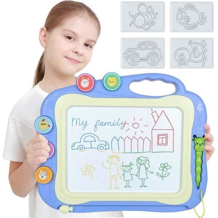 Ardoise Magique Grande Tablette Dessin Idéal，Tableau Magnétique Effaçable pour Bebes et Enfants garçon fille -35.5x28.5cm(Bleu)