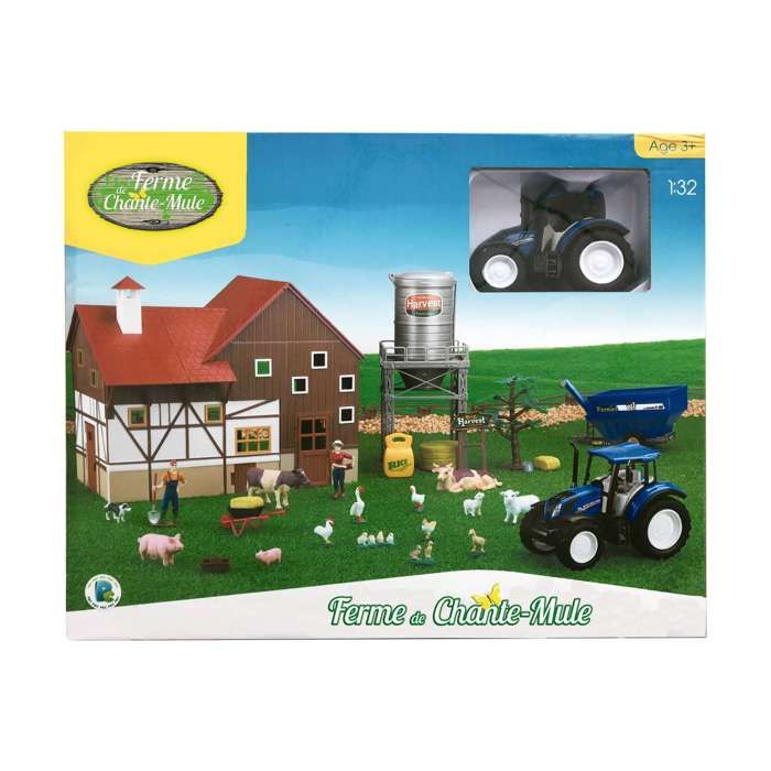 Imagin - Coffret Ferme 1:32 avec tracteur NEW HOLLAND bâtiment tour silo à grain animaux et fermiers