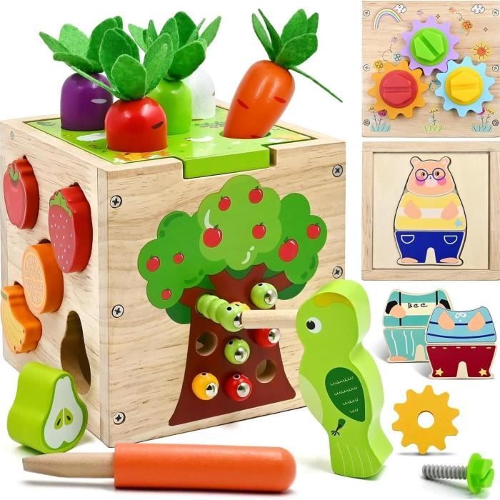 Jouet de Motricité en Bois - Cube dactivité 5 en 1 - Éducatif - Mixte - 2 à 4 Ans