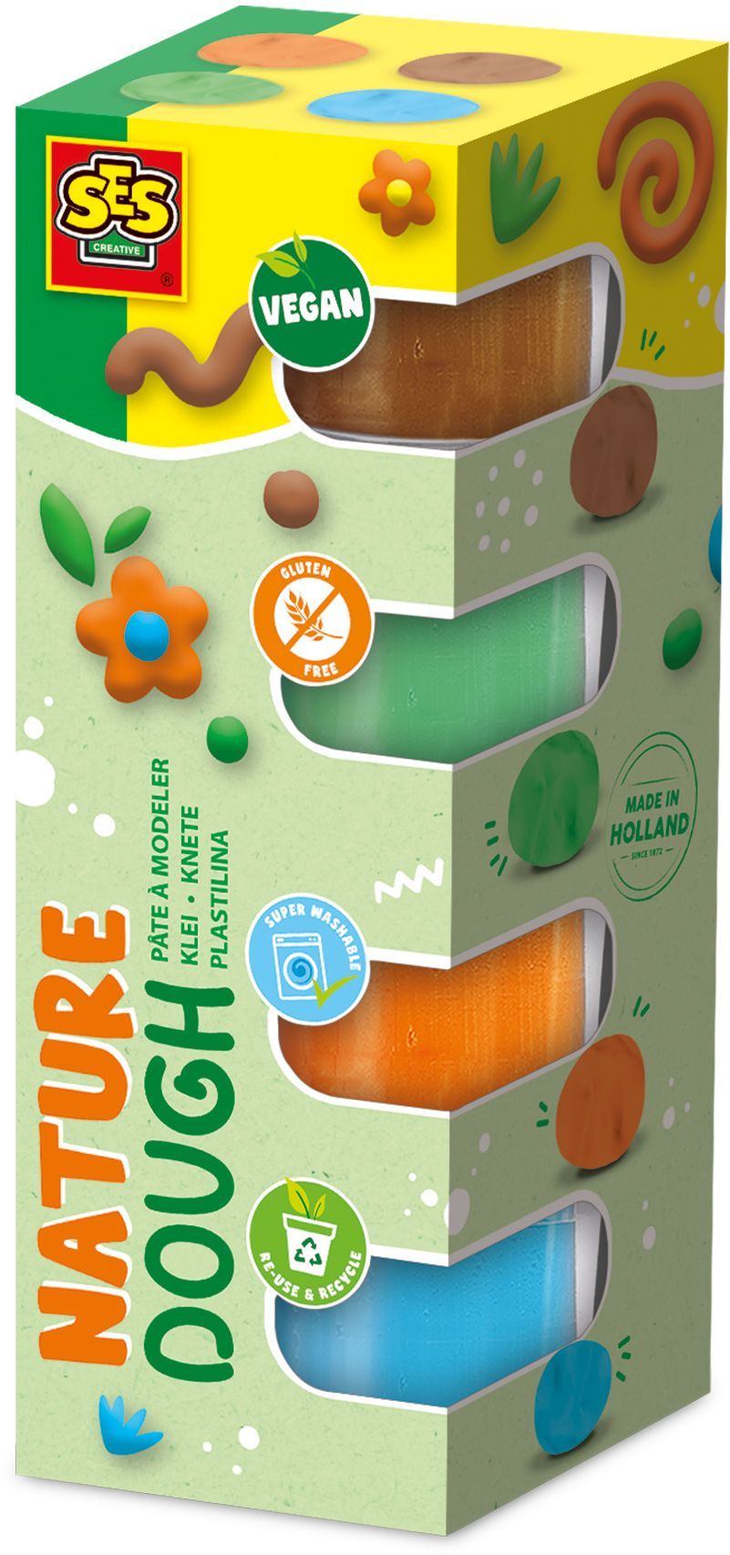 Pâte à modeler Feel good - SES CREATIVE - Dough - Nature (4x90gr) - Couleur naturelle - Activité créative et ludique - Age : 1+