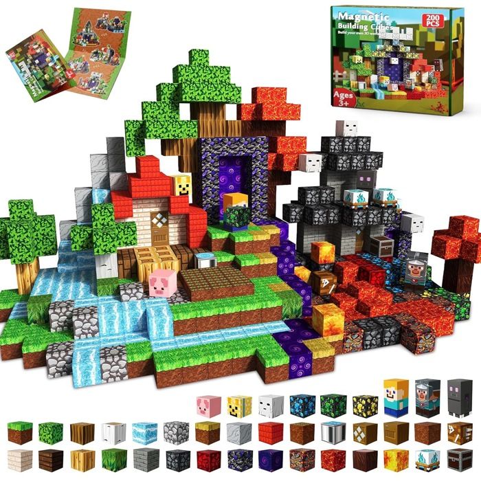 200 Pièces Bloc de Construction Magnétique Jouet Enfant 3 4 5 6 Ans Cube Magnetique Enfant Cadeau Garcon Fille 3 4 5 6 Ans Jouets