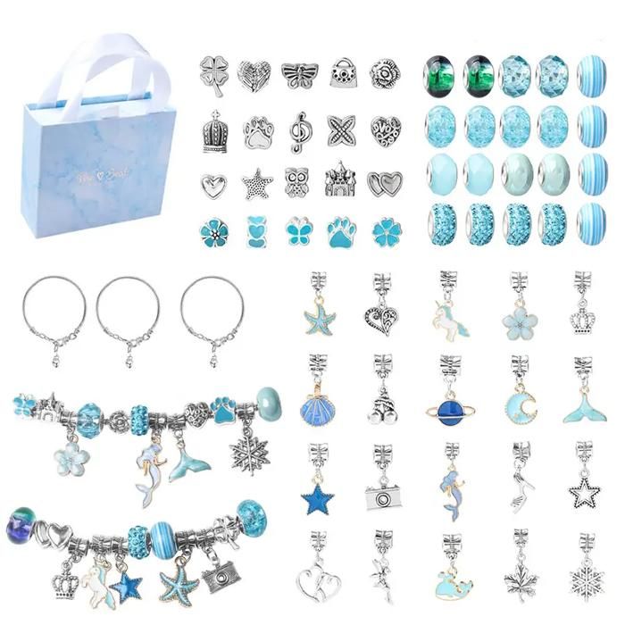 Kit fabrication bijoux perles roses 63 pièces avec chaînes licorne et sirène cadeau anniversaire ou Noël