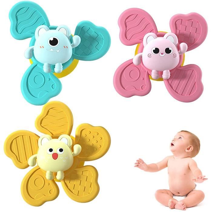 Jouets à Ventouse pour bébé - Moulin à Vent Spin Spinners Jouets - Animaux Mignons Jouets de Bain - Blanc