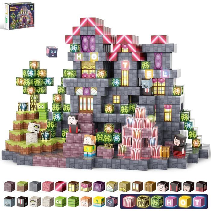Blocs De Construction Magnétiques198 Pièces Cubes Magnétiques Avec LumineuxJeu Éducatif Montessori Stem Pour Enfants De 3 Ans+