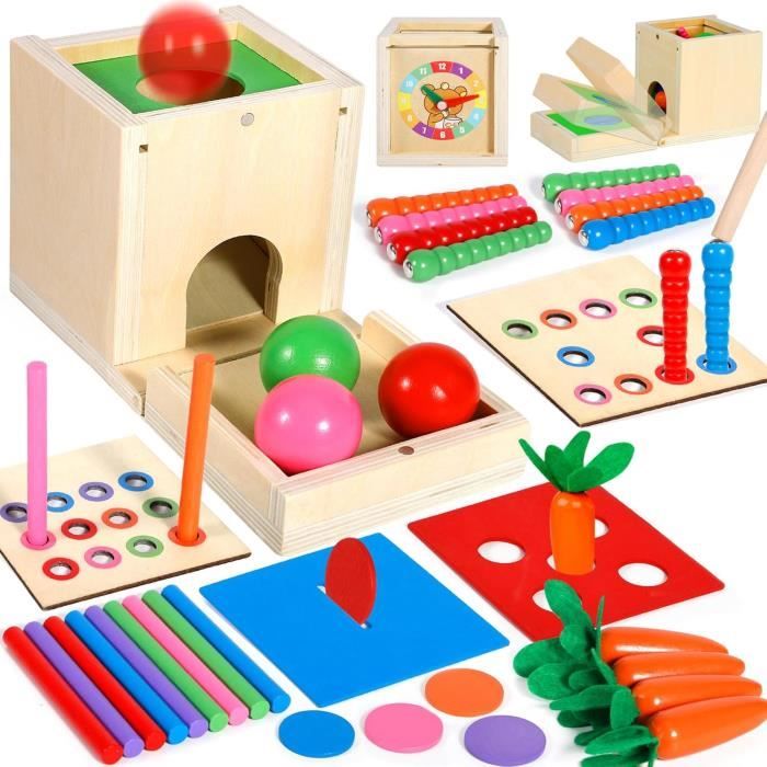 Jouets Montessori Educatifs Motricité Bébé en Bois - Jeux 1 2 3 Ans - Jeux Montessori Object Boîte Permanente