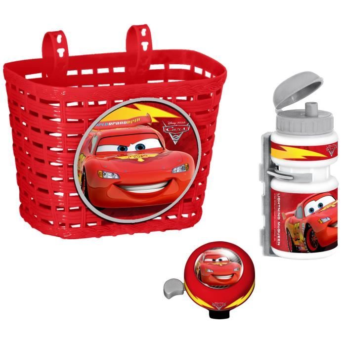Set Vélo et Trottinette Disney Cars - Corbeille Bidon et Sonnette pour Enfant de 3 ans et plus