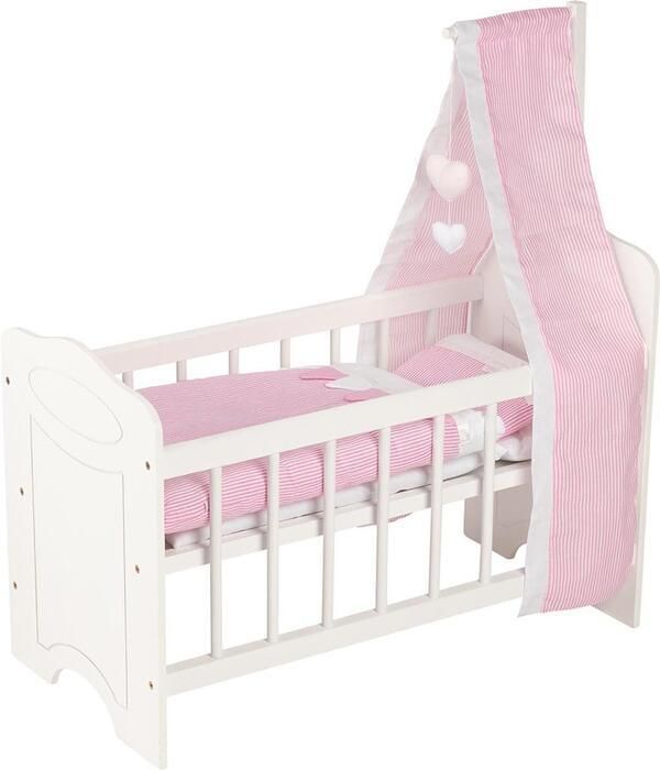 Lit de poupée - Berceau - Bois de qualité - Tissu en coton - Pour enfants à partir de 3 ans