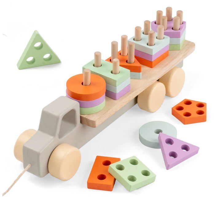 Jouet Montessori en Bois 3 Ans - Jeu à Tirer & Empiler Éducatif pour Développer la Motricité Fine