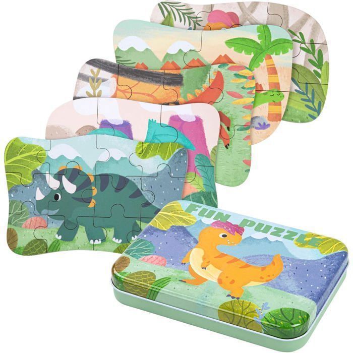 Puzzle Enfant 3 4 Ans - Puzzles avec Boîte Jouet Éducatif Montessori Drôle Jeux Cadeau Anniversaire pour Fille Garçon（Dinosaure）