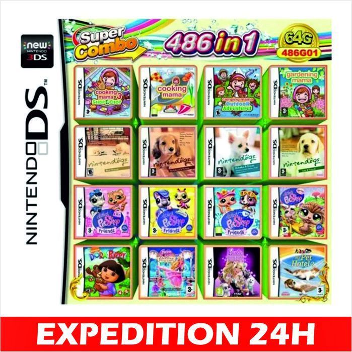 Cartouche de jeu - Mario - 486 en 1 - Nintendo DS/3DS/2DS - Couleur Noir - Licence Mario