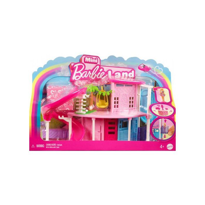 Coffret Barbie Maison avec toboggan de Poupée + 1 Figurine + Accessoires - Set Mini Pour Barbieland + 1 Carte Animal