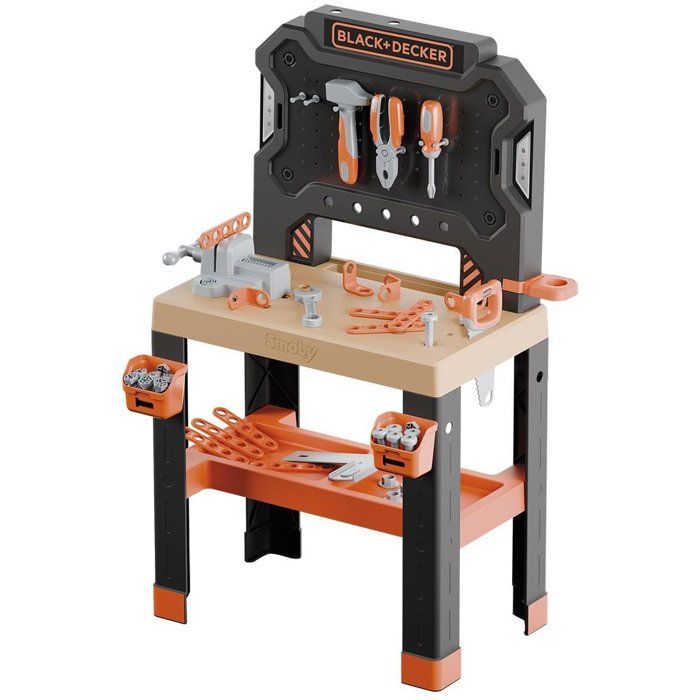 SMOBY - Black+Decker - Etabli Bricolo - Jouet dImitation - 78 Accessoires - 7 Outils - Zones de Rangement - Matière Recyclée - 3ans