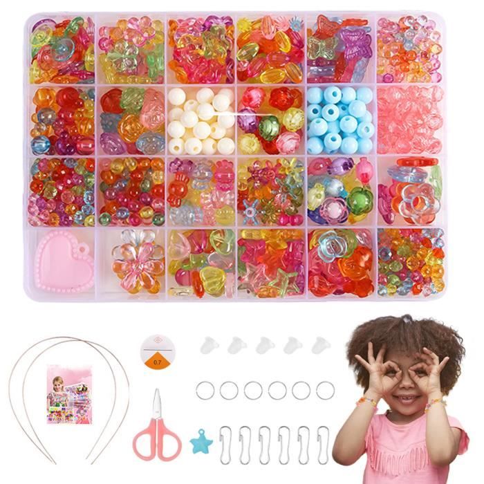 500+ Bracelet Bricolage Perles Set Kit de Perles de Bijoux pour Enfants pour la Fabrication de Bracelets Colliers Travaux Manuels
