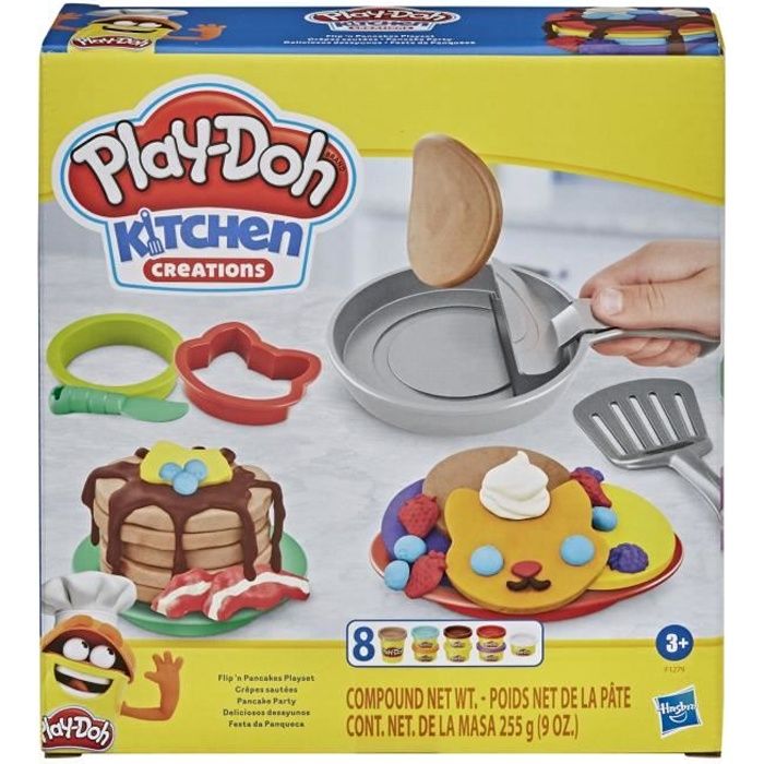 PLAYDOH Crêpes sautées Kitchen Creations 14 pièces avec 8 Pots de pâte pour enfants dès 3 ans