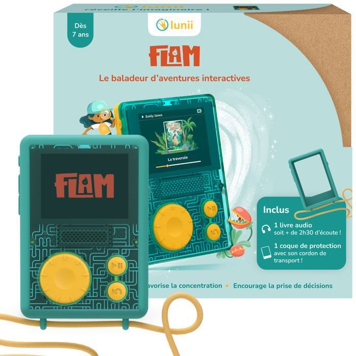 Lunii - Pack FLAM - Baladeur daventures audio interactives pour enfants de 7 à 14 ans et sa coque assortie verte - Livre...