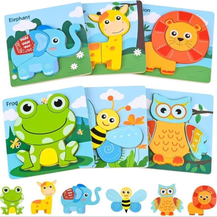 Puzzle en Bois pour Enfants 2 3 4 Ans - Montessori - Animaux 3D - Jouets Bébés - Jeu Educatif Cadeau