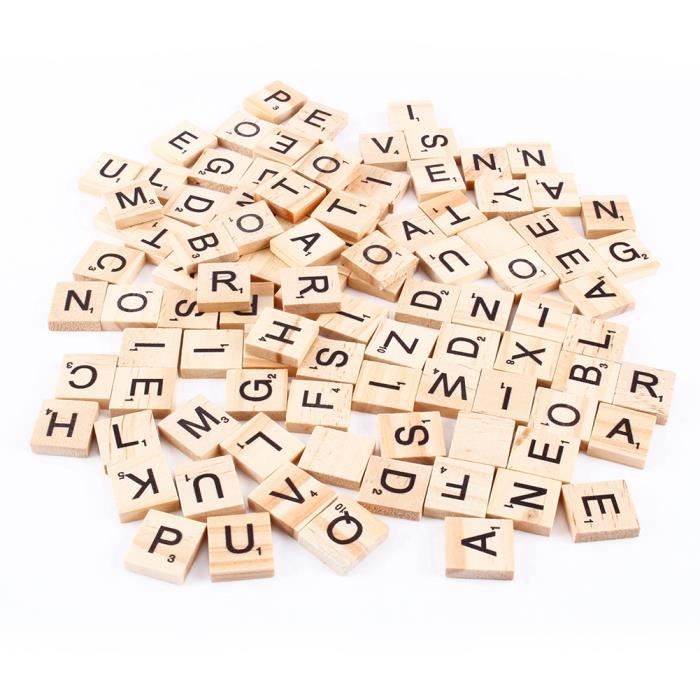 Jeu de lettres - Scrabble - 100 pièces en bois - Lettres noires - Accessoire dartisanat