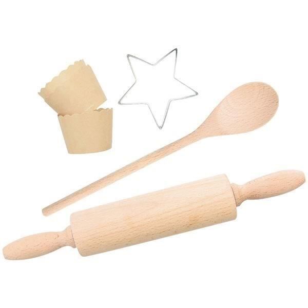 Mallette en kraft - SCRAPCOOKING - Petit Chef - Rouleau et cuillère en bois - 25 caissettes - Découpoir étoile - Tablier enfant