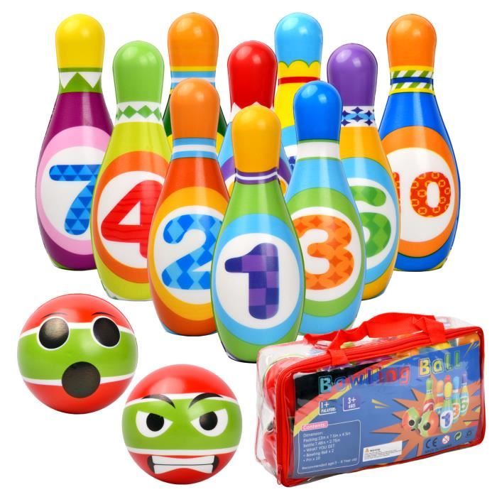 Jeux de Quilles - Enfant - 10 Quilles + 2 Boules - Plastique ABS - 29x15x8cm - Mixte