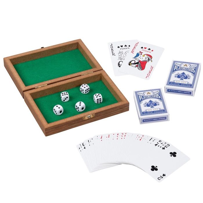 Coffret jeux de cartes et de dés - GOKI - GOLLNEST & KIESEL - 5 dés - 2 jeux de 54 cartes - Bois