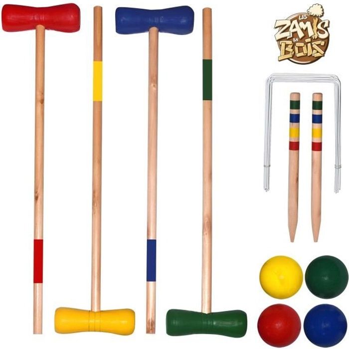 Jeu de Croquet en Bois - MGM - 73cm - 4 balles - Pour Enfants à partir de 6 ans