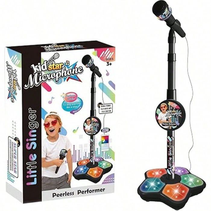 Microphone pour enfants avec pied jouet microphone tout-en-un machine de karaoké portable (noir)