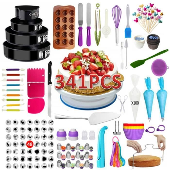 Kit de Fournitures de Décoration de Gâteaux - 341pcs - Outils de Pâtisserie - Base Antidérapante - Débutants