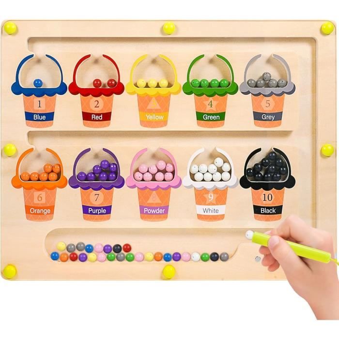 Jouet éducatif - Montessori - Labyrinthe Magnétique - Fille 2-4 Ans - Reconnaissance des couleurs et des nombres
