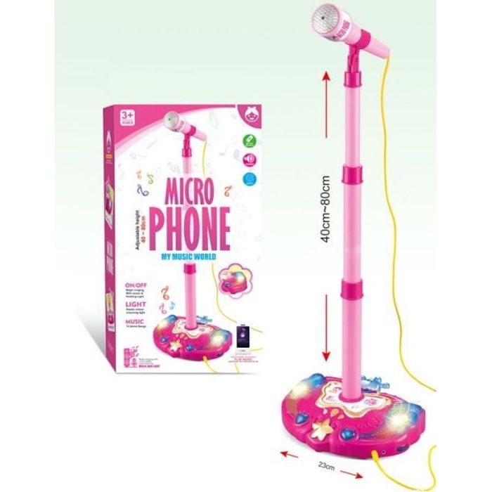 Enfants stand de karaoké Ajustable Jouet de microphone de musique avec lumière - Rose