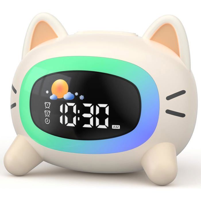 Reveil Enfant Educatif Jour/Nuit Réveil Enfant avec Veilleuse Machine Sonore Deux Alarmes Mode Week-End ODIPIE
