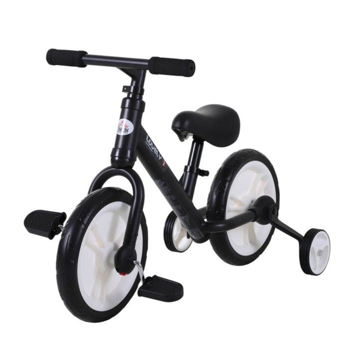 Draisienne Enfant 2-5 Ans Noir avec Pédales et Stabilisateurs Selle Réglable 85x36x54 cm Jouet Éducatif Premier Vélo