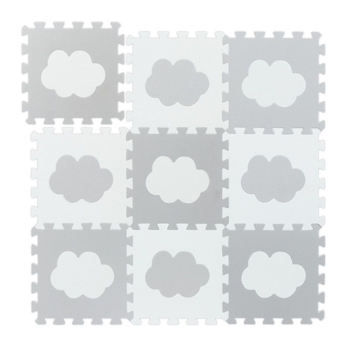 Relaxdays Tapis de sol puzzle bébé éveil motif nuage 18 pièces mousse sans polluants LxP: 915 x 915cm blanc/gris