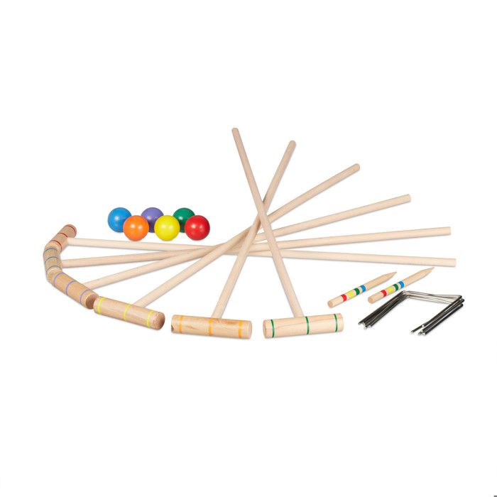 Relaxdays Jeu de croquet en bois 6 joueurs enfants et adultes set complet avec sac maillets plusieurs couleurs