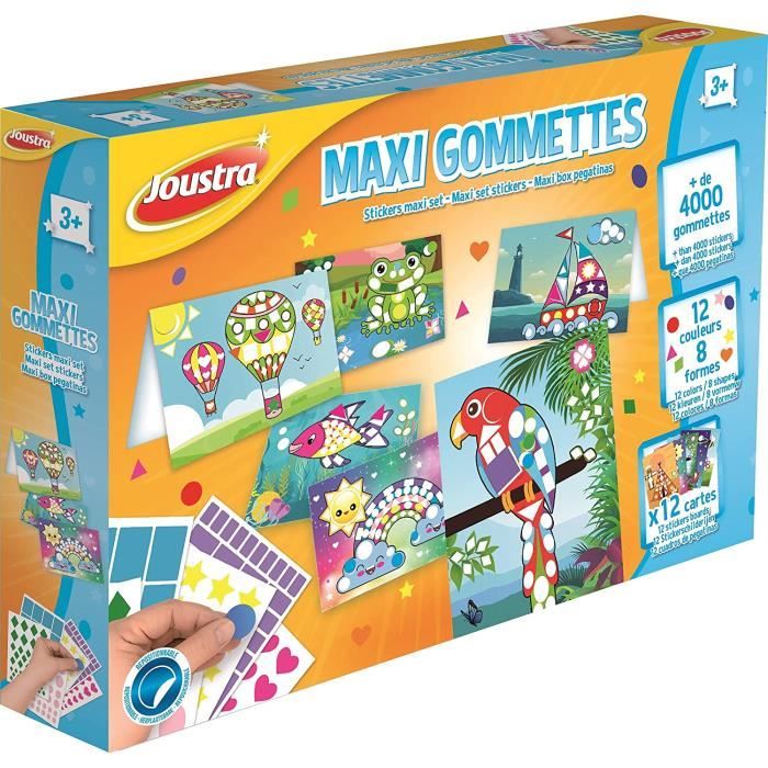 Coffret Gommettes - Joustra - 4000 Gommettes - 12 Cartes A5 - Activités Créatives - Enfant 3 ans+