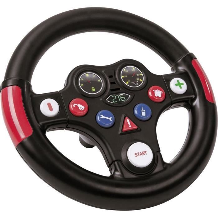 Volant sonore BIG Racing - Jeu de voiture pour enfant - Noir rouge et bleu - Reproduit des bruits de course