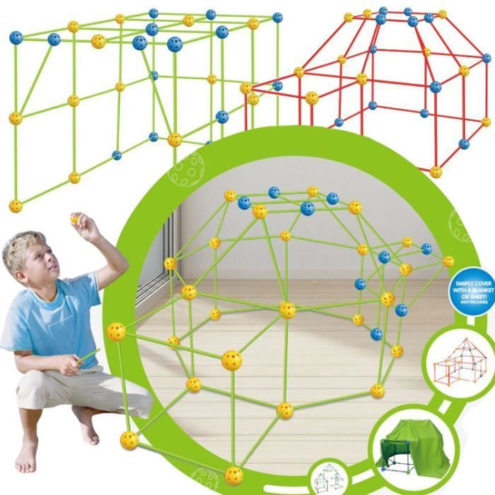 131Pcs Kids Fort Building KitsDIY PuzzleMaison JouetConstruisez Votre cabaneBricolage Construction Châteaux Tunnels Cadeau