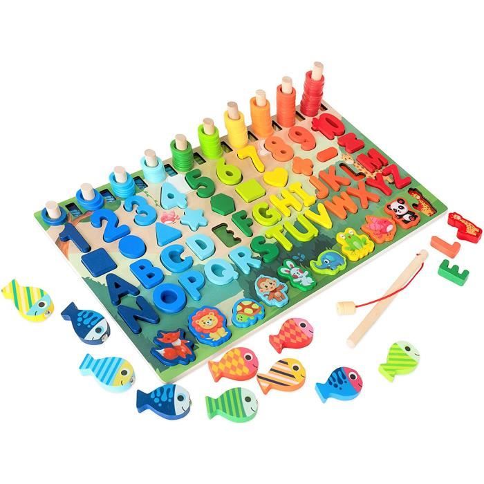 Jouet Puzzle en Bois 6 en 1 - Éducatif - Multicolore - Pour Enfants 3 à 6 Ans - Motricité Fine - Apprentissage