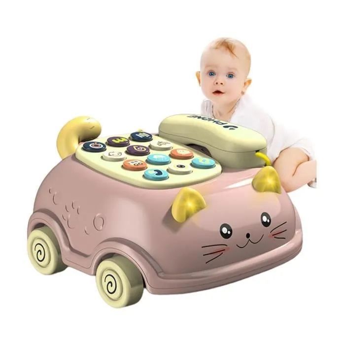Jouet Téléphonique pour bébé - Jouet musical éducatif avec téléphone lumière et musique - Adapté aux enfants de 1 à 2 ans (Rose)