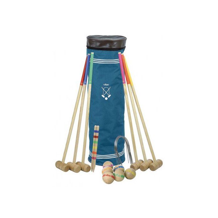 Jeu de croquet traditionnel en bois avec sac de transport - Maillet 80 cm 6 joueurs - Plein air enfant famille - Made in France